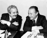 Foto del 5 aprile 1992, a Palermo, durante un dibattito su mafia, politica e societ civile