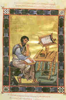 Evangelista, miniatura del Testravangelo-Coislin 195, secolo X (Paris, Bibliothque Nationale)