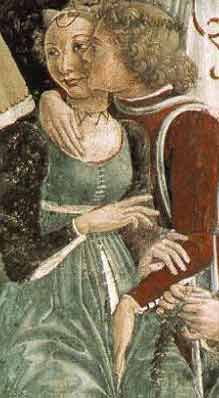 FRANCESCO DEL COSSA, Trionfo di Venere (mese di Aprile), particolare, affresco, 1470 circa (Ferrara, Palazzo Schifanoia - Salone dei Mesi)